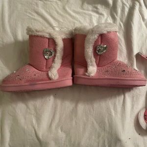 Pink Faux Suede Toddler Girl Bling Sparkle Fashion Winter Snow Pull On Boot Sz 7